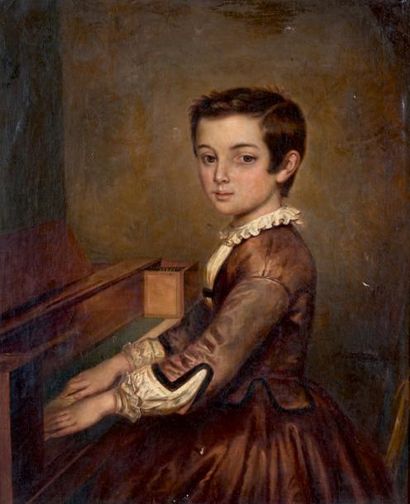 École Française du XIXe siècle Jeune fille au piano-forte
Huile sur toile.
73 x 60...