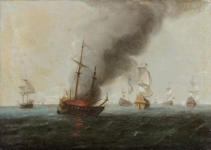 École FRANÇAISE du début du XIXe siècle Combat naval
Huile sur toile.
59,4 x 83,2...