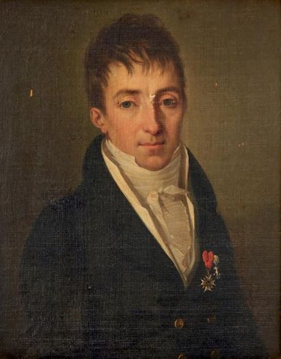 École FRANÇAISE du début du XIXe siècle Portrait d'homme à la cravate blanche portant...