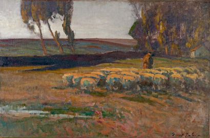 Auguste PRÉVOT VALERI (1857-1930) Berger et ses moutons
Huile sur toile, signée en...