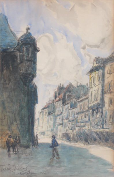 Frank Myers BOGGS (1855-1926) Honfleur, une rue, 1921 Aquarelle sur traits de crayon,...