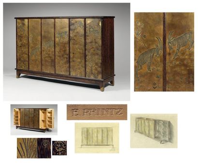 Eugène PRINTZ (1889-1948) et Jean DUNAND (1877-1942) Meuble en placage de bois de...