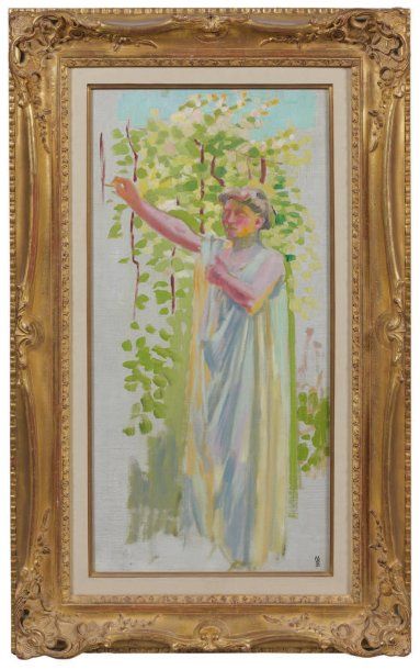 Maurice DENIS (1870-1943) Modèle drapé au jardin, vers 1907 (?) Huile sur toile,...