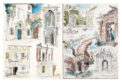 Philippe JULIAN (1919-1977) Vicence Schönbrunn Deux dessins, plume et aquarelle,...