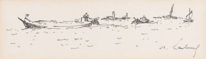 André HAMBOURG (1909-1919) La lagune à Burano, 1961 Dessin à l'encre, signé en bas...