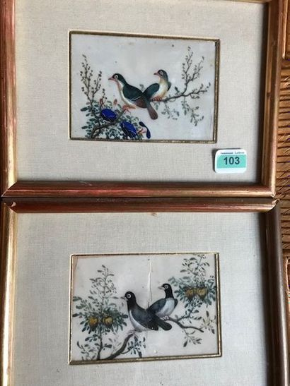 null "Oiseaux sur branche".
Deux miniatures sur papier de riz (fente).
