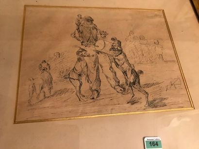null REGNAULT, XIXème siècle :
"Chiens savants"
Dessin signé.