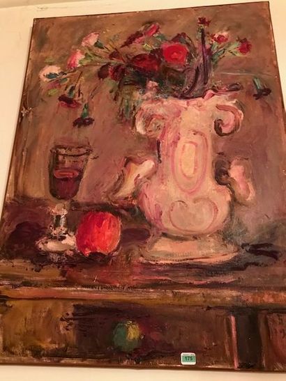 null Ecole moderne :
"Nature morte au bouquet et verre de vin"
Huile sur toile.