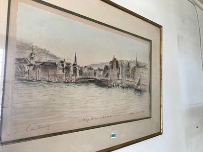 null André HAMBOURG :
"Le port de Honfleur"
Lithographie signée et numérotée, dédiée...