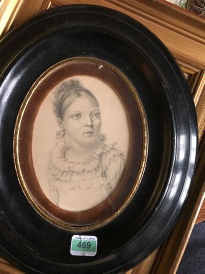 null Grande miniature ovale : "Portrait de jeune fille".
XIXème siècle.
