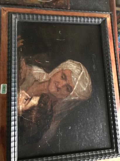 null Ecole du début du XVIIIème siècle :
"Portrait d'une vieille femme et garçon"
Huile...
