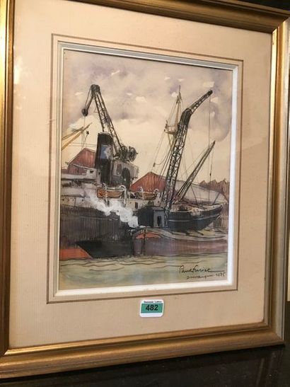 null Paul FURIET (XIXème-XXème siècle) :
"Port de Dunkerque"
Aquarelle signée, située...
