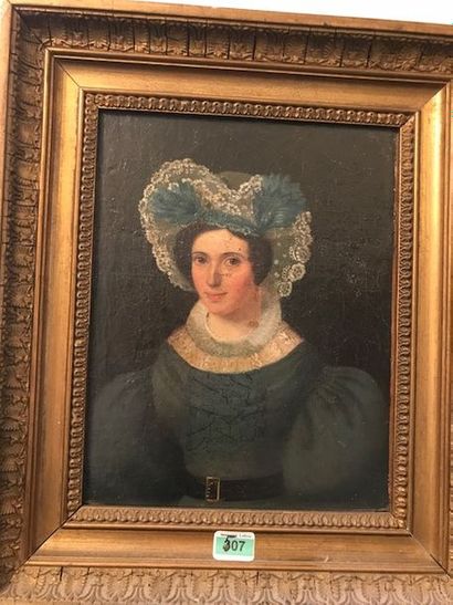 null Ecole du XIXème siècle :
"Portrait de femme au chapeau de dentelles"
Huile sur...
