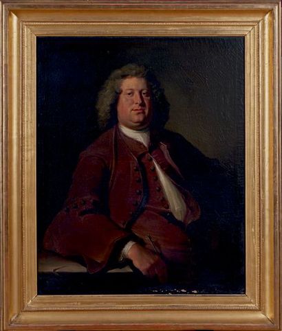 ÉCOLE ANGLAISE du milieu du XVIIIe siècle 
Portrait d'homme en habit brun
Huile sur...