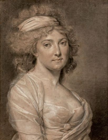 École FRANÇAISE de la fin du XVIIIe siècle 
Portrait de femme
Pierre noire, sanguine,...