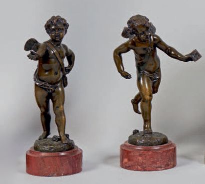 Henri PLÉ (1853-1922) et Marcel DEBUT (1865-1933). Deux statuettes en bronze patiné:...