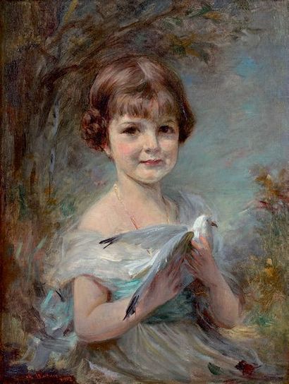 Charles WALMAIN (1877-1936) Portrait de jeune fille à la colombe, 1912
Huile sur...