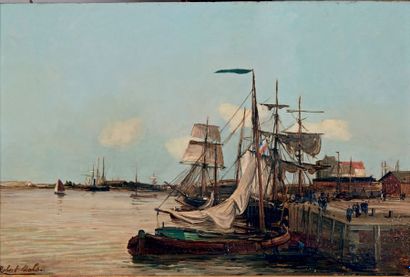 Robert Charles G. Mols (1848-1903) Voiliers au port
Huile sur panneau, signée en...