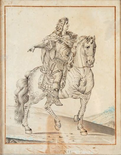 AUVREST +++ (actif à la fin du XVIIIe-XIXe siècle) - Portrait équestre de Louis XIV...