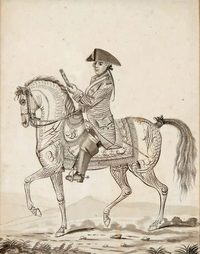 AUVREST +++ (actif à la fin du XVIIIe-XIXe siècle) - Portrait de Frédéric II Plume,...
