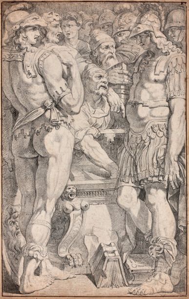 Ecole italienne du XVIIe siècle 
Alexandre et les oeuvres d'Homère, d'après la fresque...
