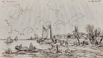 AUGUSTE ANASTASI (1820-1889) 
Vue de Dordrecht
Plume, signée en bas à gauche et située...
