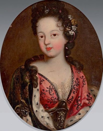 ÉCOLE FRANÇAISE de la fin du XVIIe siècle 
Portrait d'une princesse
Huile sur toile.
41...