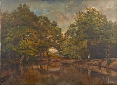 Charles Le ROUX (1814-1895) 
L'étang du Soulliers (Deux-Sèvres)
Huile sur toile.
95,5...
