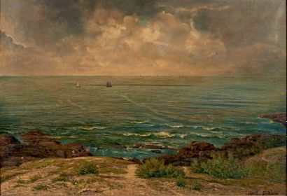 Charles Le ROUX (1814-1895) 
La mer montante à Préfailles, 1876
Huile sur toile,...