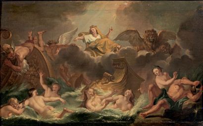 École FRANÇAISE du XVIIIe siècle 
Cybèle métamorphosant en nymphes les bateaux d'Énée...