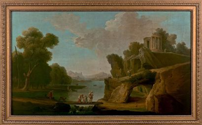 Ecole française de la fin du XVIIIe siècle, entourage d'Hubert Robert 
Paysage avec...