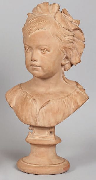James LOUIS (fin du XIXe siècle) Buste de jeune fille sur un piédouche en terre cuite.
Hauteur:...