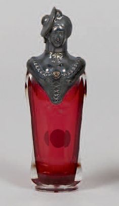 null Flacon à sels en cristal rubis à monture en argent en forme de buste de femme...