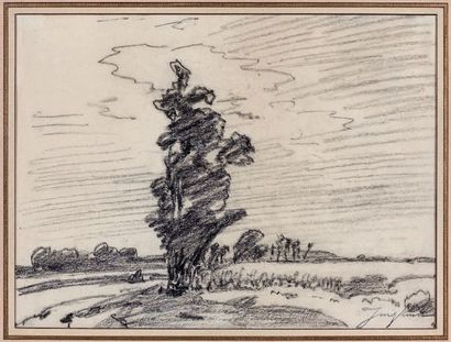 Johan Barthold JONGKIND (1819-1891) Paysage au grand arbre
Crayon noir, cachet de...