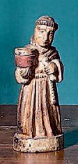 null Statuette de saint évêque en bois polychrome et doré.
XVIIIe siècle.
(Accidents).
Et...