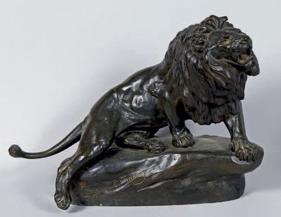 Clovis MASSON (1838-1913) Lion blessé rugissant
Bronze à patine sombre, signé sur...