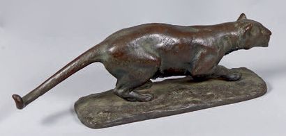Georges GARDET (1863-1939) Panthère à l'affût
Bronze à patine brune, signé sur la...