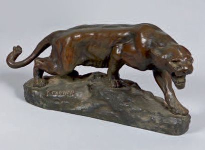 Thomas François CARTIER (1879-1943) Tigre rugissant sur un tertre
Bronze à patine...