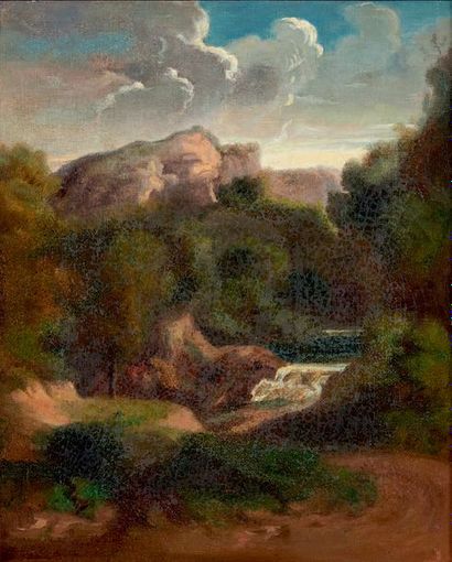Attribué à Paul FLANDRIN (1811-1902) Paysage à la cascade
Huile sur toile.
27 x 21,5...