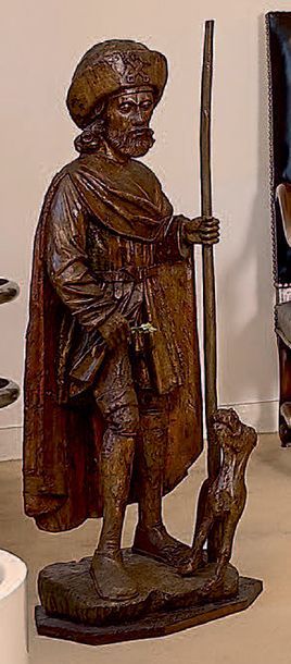 null Statue en chêne sculpté d'un Saint Roch et son chien.
XVIe siècle. (Traces de...