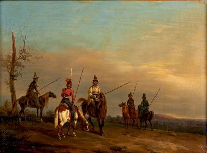 Dieudonné FINART (1797-1852) Groupe de cavaliers polonais
Huile sur toile.
24,5 x...