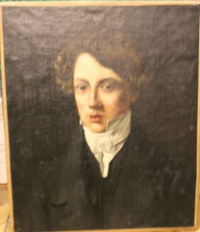 École du XIXe siècle Portrait d'un jeune homme à la cravate
Huile sur toile. (Rentoilée).
62...