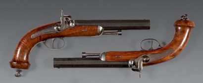 null Paire de pistolet à percussion type 1833 d'officier.
Forts canons à pans, rayés,...