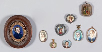 null Ensemble de neuf miniatures sur émail:
- Portrait de saint Louis de Gonzague...