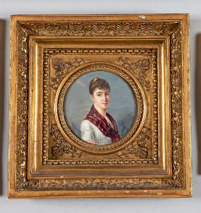 École FRANÇAISE du début du XIXe siècle Portrait de jeune femme au châle
Diamètre:...