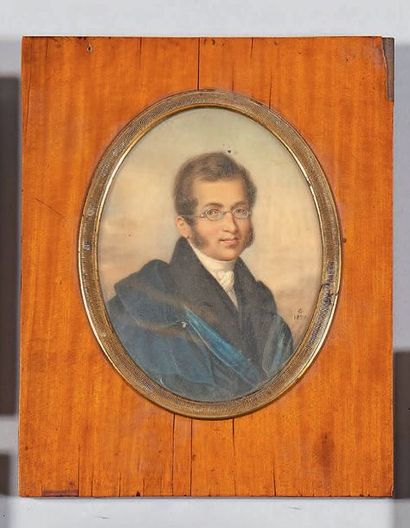 École FRANÇAISE du début du XIXe siècle Portrait d'homme portant des lunettes
Monogrammée...