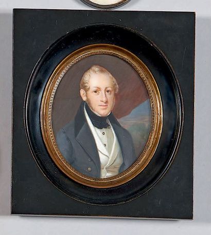 École Française du XIXe siècle Portrait d'homme aux favoris
10,4 x 8,3 cm (ovale...