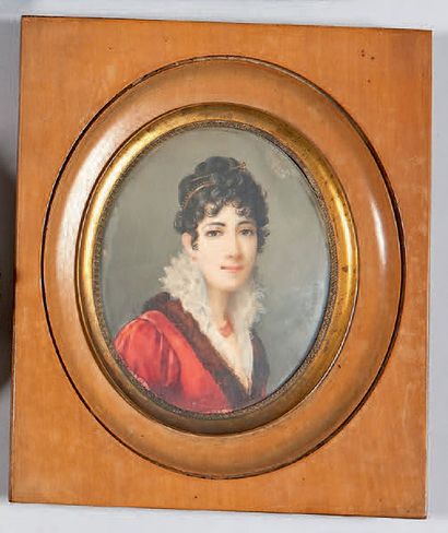 École FRANÇAISE de la fin du XIXe siècle - Portrait de femme à la robe rouge, 10,5...
