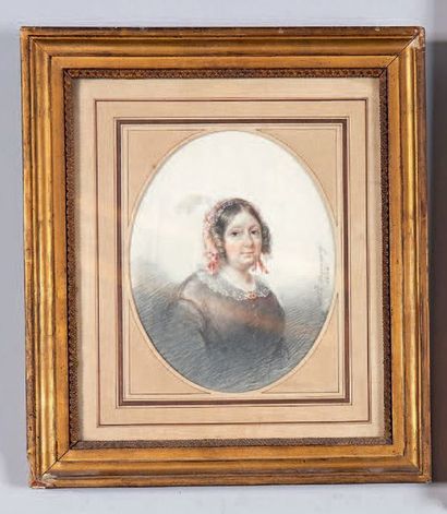 Antoinette-Louise DEMARCY (1788-1859) Portrait de femme
Crayon et aquarelle. Signée...
