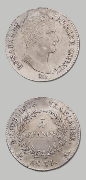 5 Francs. Bonaparte Premier Consul. An XI....